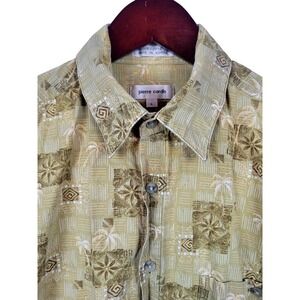 Pierre Cardin Men's 100% Cotton Palm Tree Print Short Sleeve Button Up Shirt